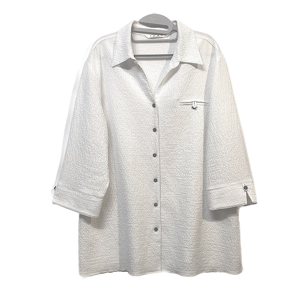 COMO Vintage Seersucker Button Front Blouse 1X Coastal